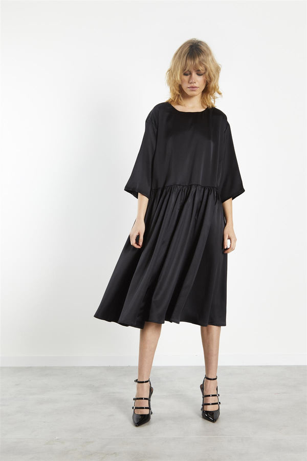 glamorous Black-Sateen Scallop-Back Mini-Dress