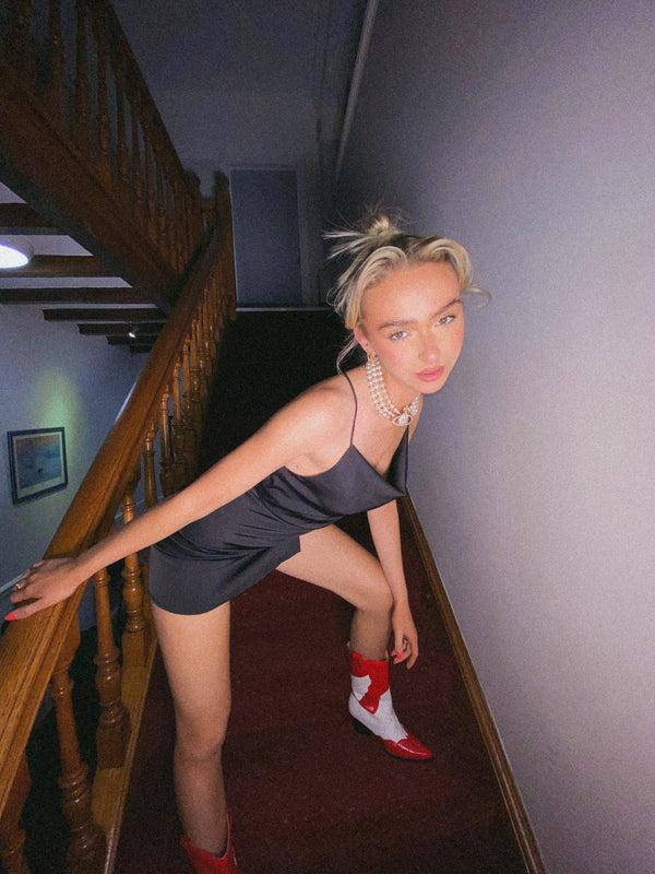 Glamorous Glamorous Black Satin Bias Cut Strappy Mini Slip Dress