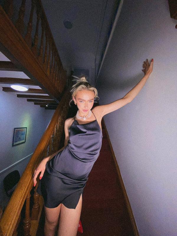 glamorous Glamorous Black Satin Bias Cut Strappy Mini Slip Dress