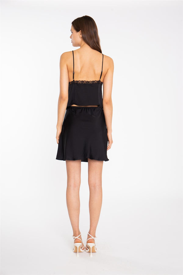 Glamorous Black-Satin Button-Front Cami-Top
