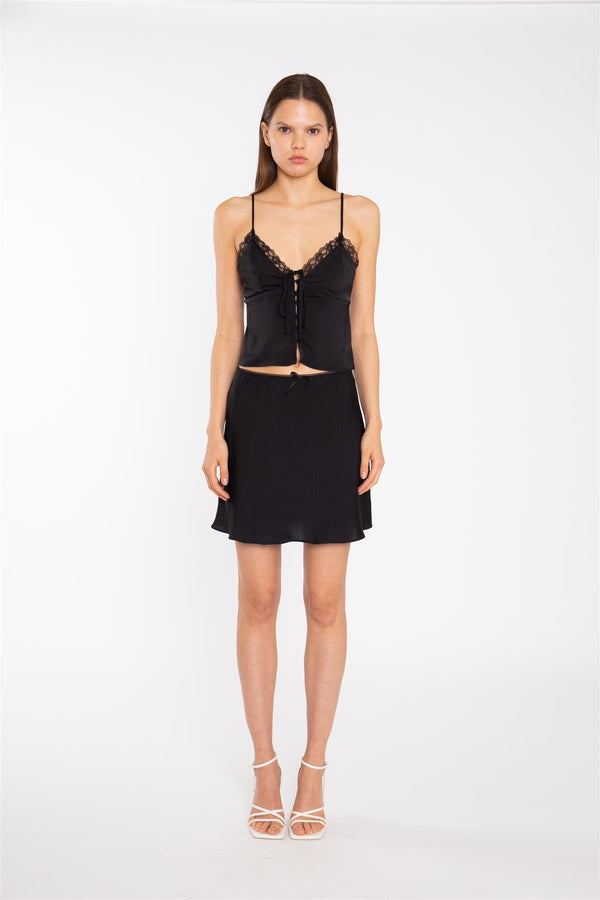 glamorous Black-Satin Button-Front Cami-Top