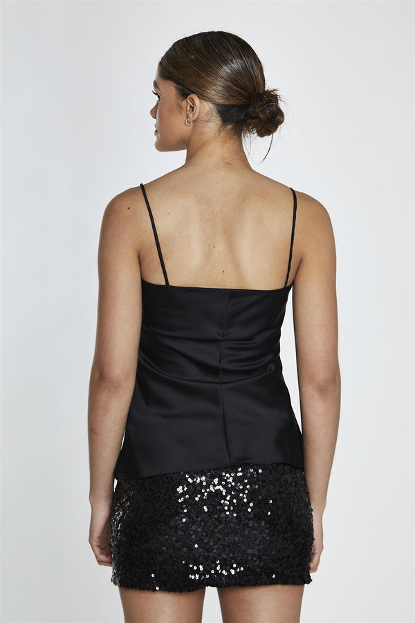 Glamorous Black-Satin Cowl-Neck Cami-Top
