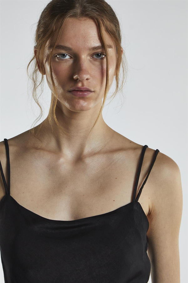 Glamorous Black Satin Strappy Mini-Dress