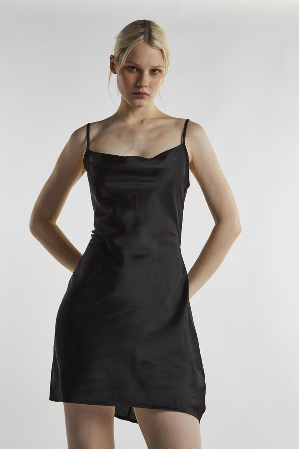 Glamorous Black-Satin Tie-Back Mini-Dress