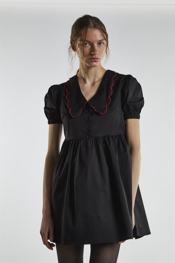 Glamorous Black Scalloped-Collar Mini-Dress