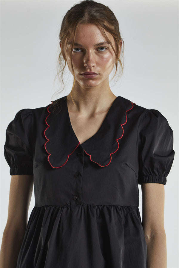 Glamorous Black Scalloped-Collar Mini-Dress