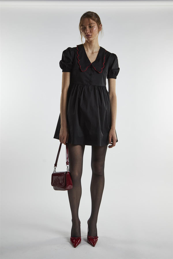 glamorous Black Scalloped-Collar Mini-Dress