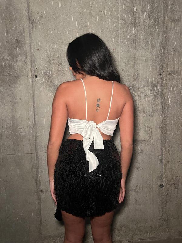 Glamorous Black-Sequin Asymmetric-Drape Mini-Skirt