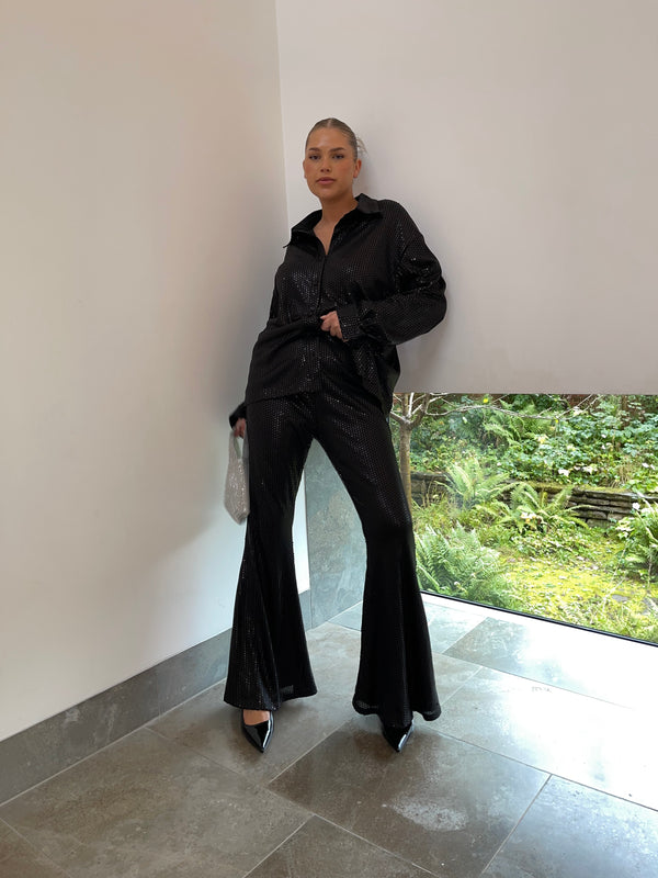 glamorous Black Sequin Oversized Shirt
