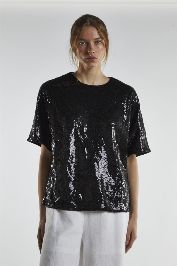 Glamorous Black-Sequin Oversized-Top
