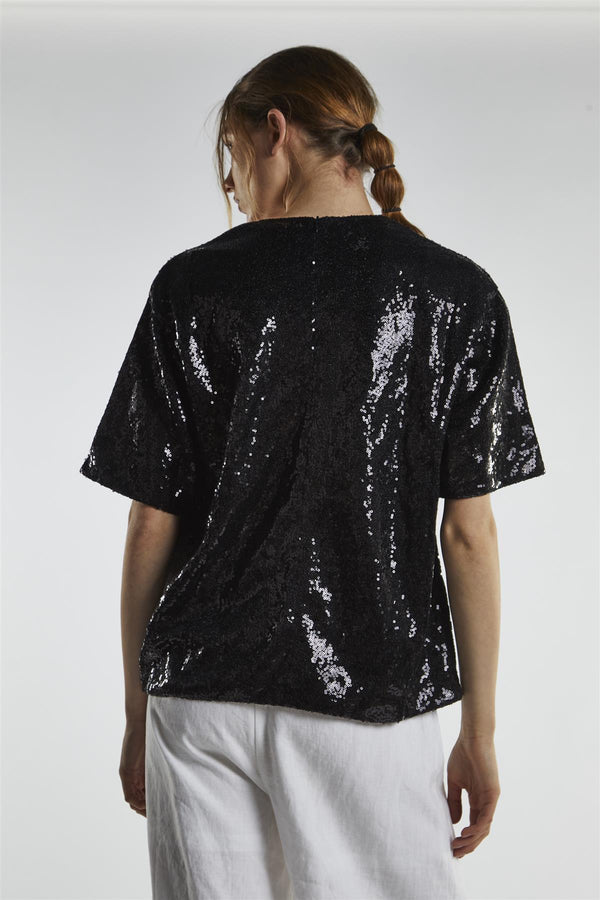 Glamorous Black-Sequin Oversized-Top