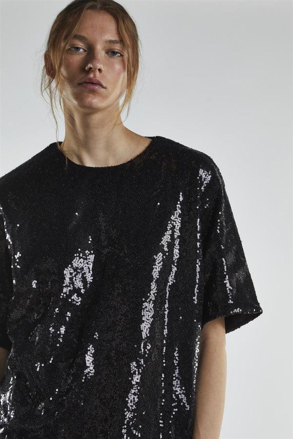 Glamorous Black-Sequin Oversized-Top