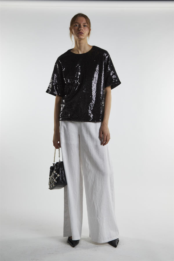 glamorous Black-Sequin Oversized-Top