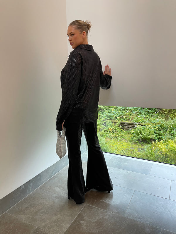 Glamorous Black Sequin Wide Leg Trousers