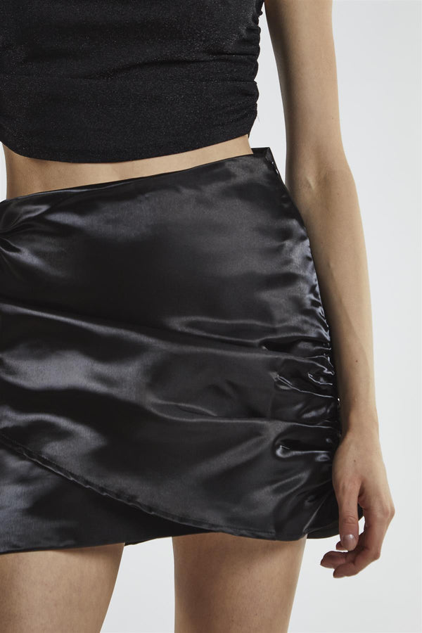 Glamorous Black-Shimmer Ruched Mini-Skirt
