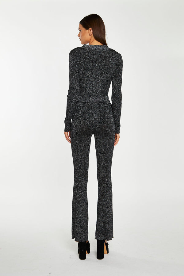 Glamorous Black-Silver Rib Flared Trousers