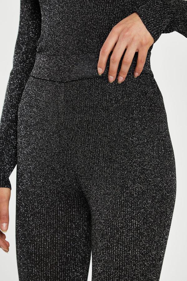 Glamorous Black-Silver Rib Flared Trousers