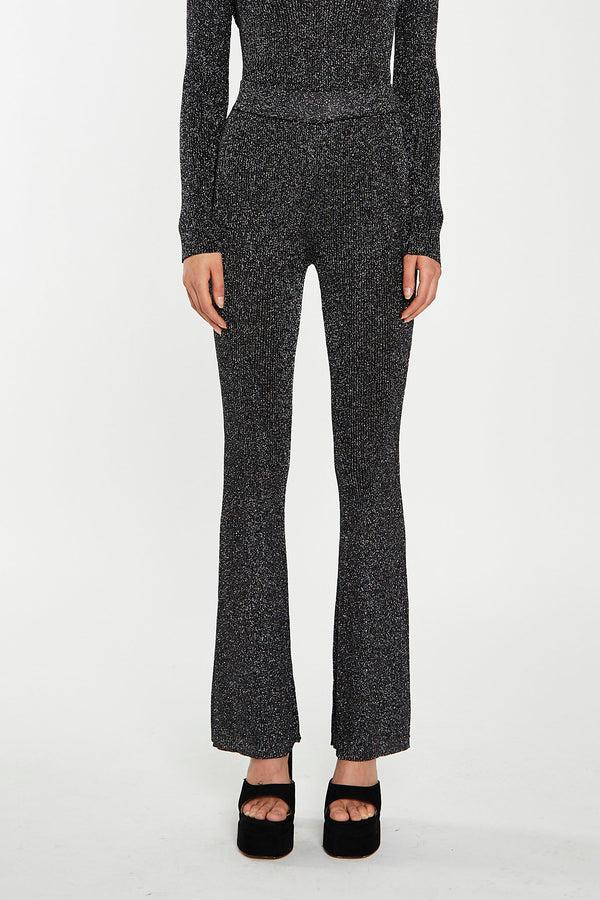 Glamorous Black-Silver Rib Flared Trousers