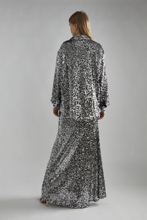 Glamorous Black-Silver Sequin Loose-Fit Shirt