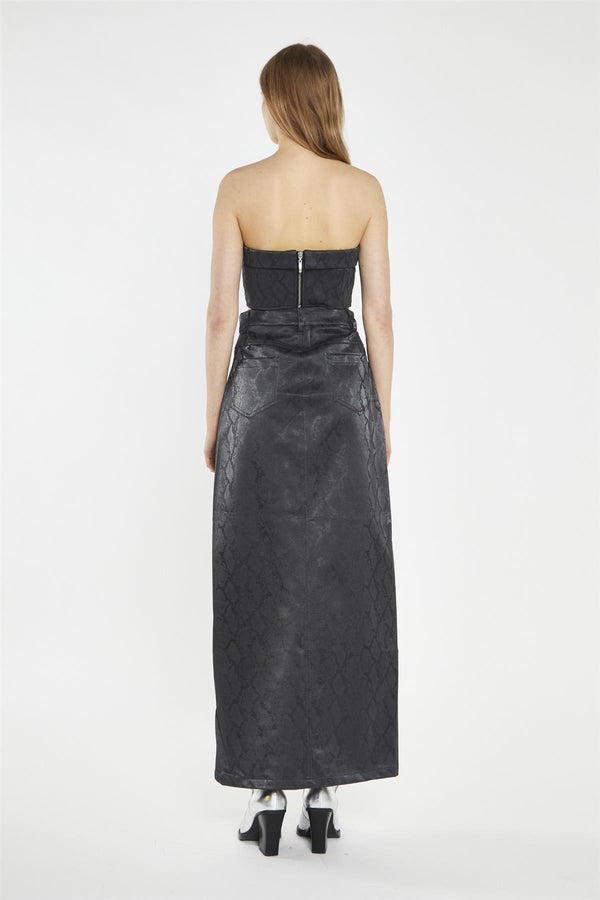 Glamorous Black-Snake Pu Bandeau Crop-Top