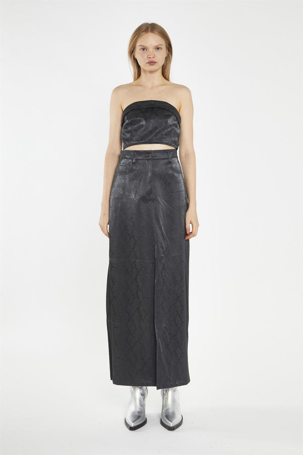 glamorous Black-Snake Pu Bandeau Crop-Top