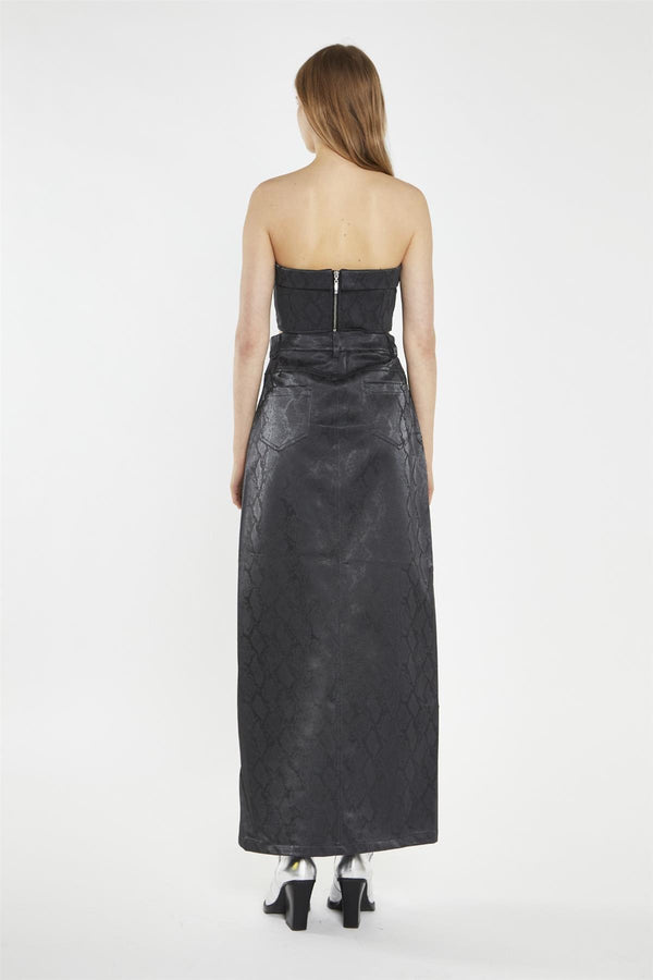 Glamorous Black-Snake PU Centre-Split Midi-Skirt