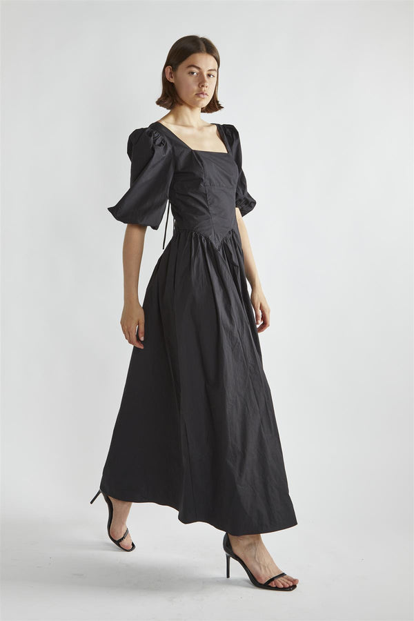 glamorous Black Square-Neck Maxi-Dress