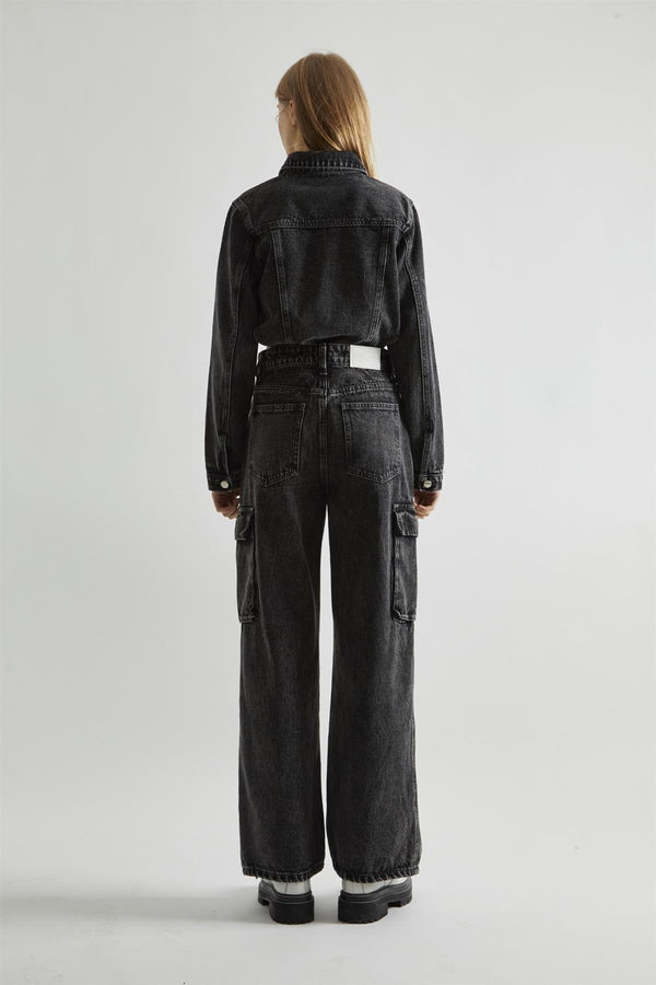 Glamorous Black Stonewash-Denim Bodysuit