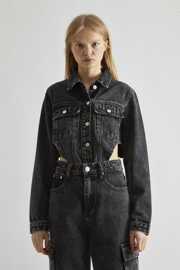 Glamorous Black Stonewash-Denim Bodysuit