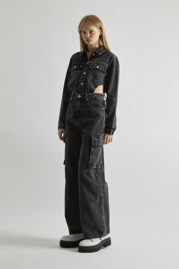 Glamorous Black Stonewash-Denim Bodysuit