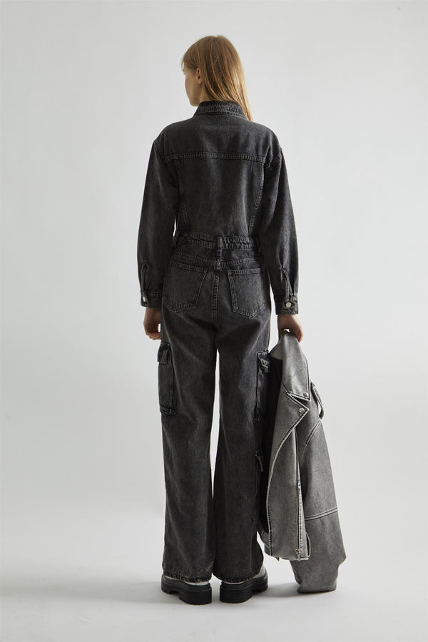 Glamorous Black Stonewash-Denim Jumpsuit