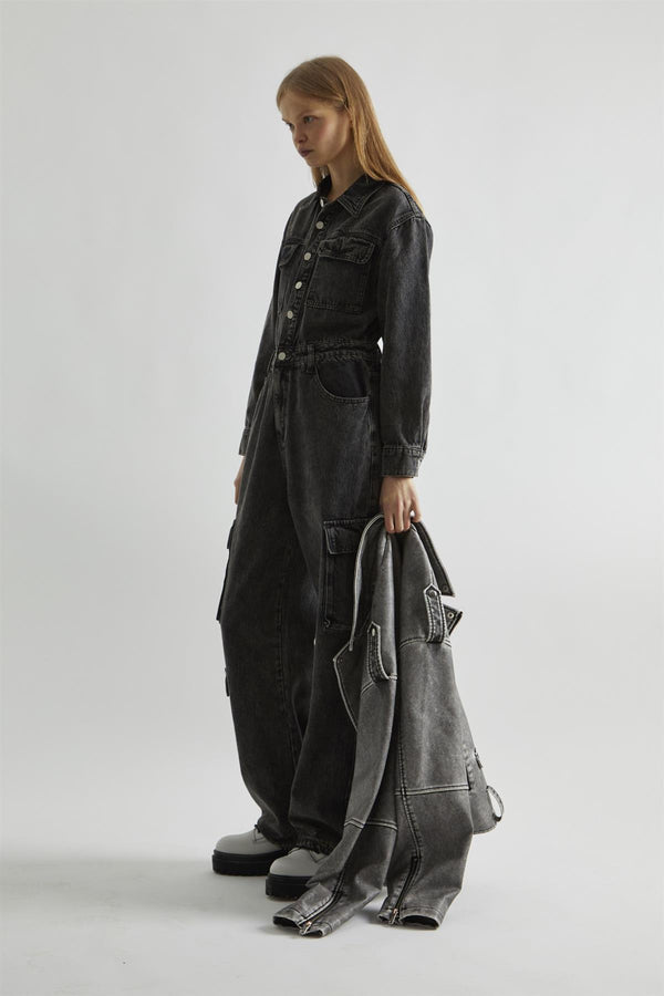Glamorous Black Stonewash-Denim Jumpsuit