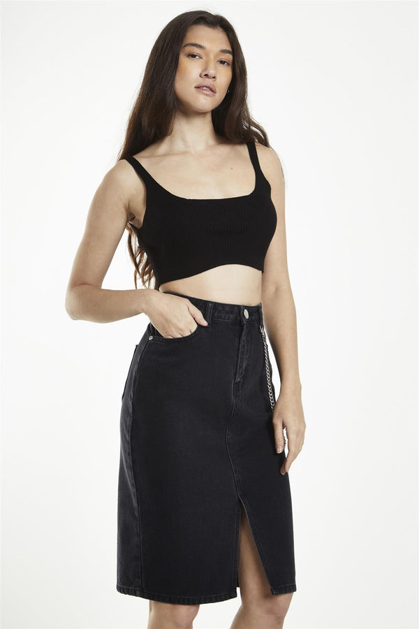 Glamorous Black Straight Pencil Midi-Skirt
