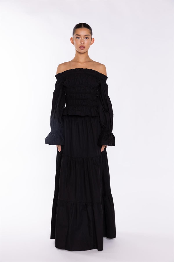 glamorous Black Tiered Maxi-Skirt