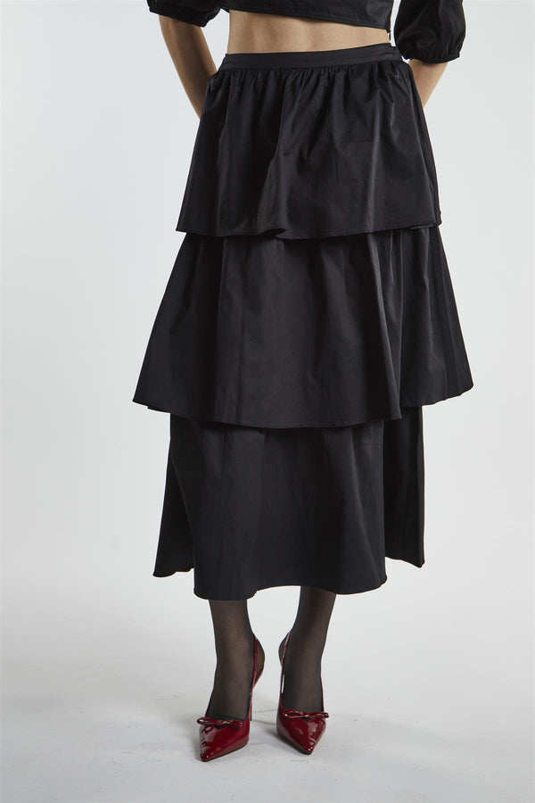Glamorous Black Tiered Midi Skirt