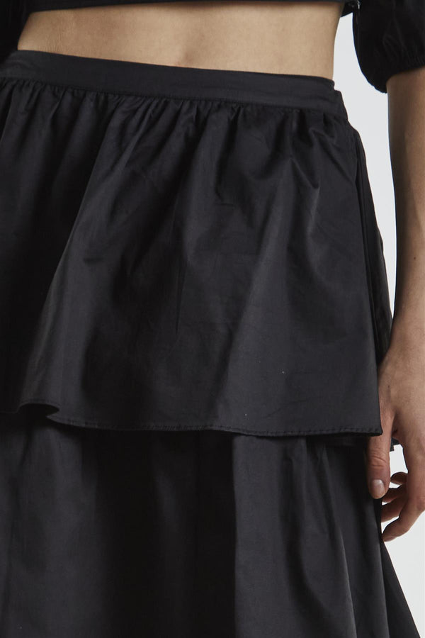 Glamorous Black Tiered Midi Skirt