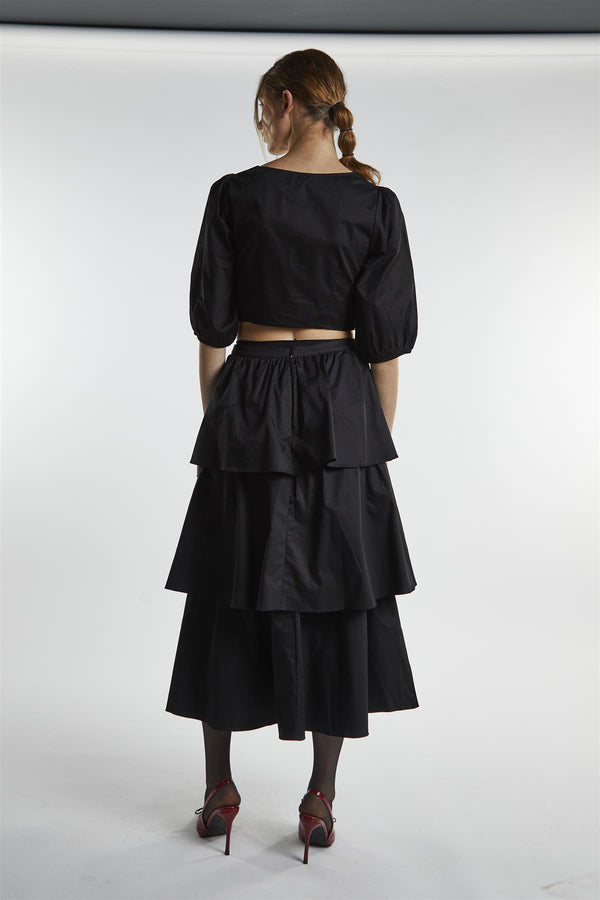 Glamorous Black Tiered Midi Skirt