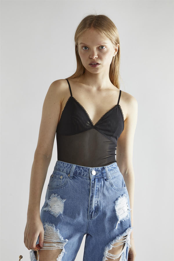 Glamorous Black V-Neck Sleeveless-Bodysuit