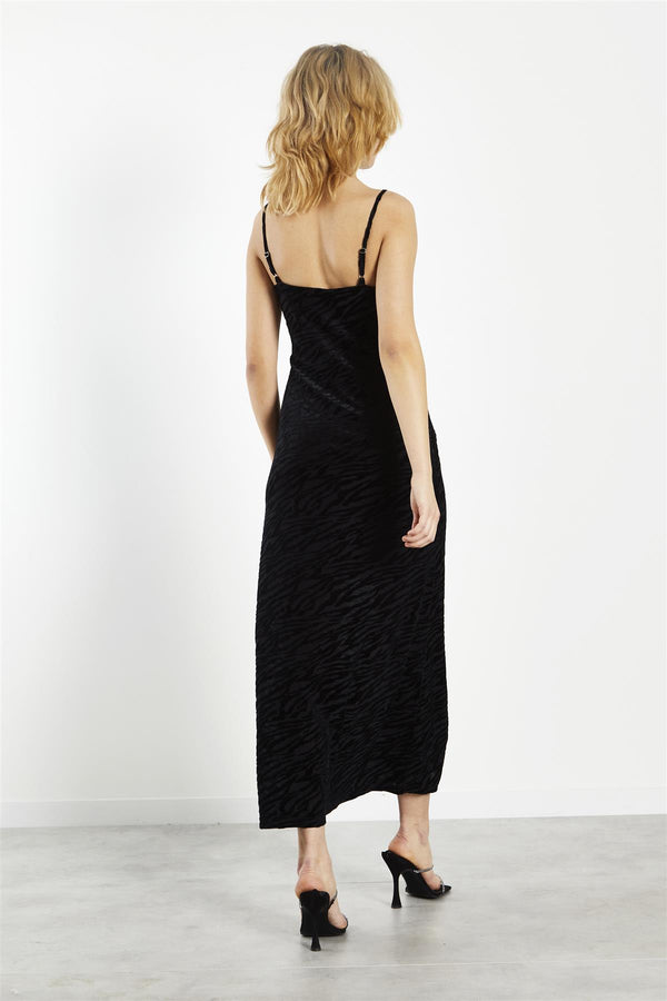 Glamorous Black Velvet-Devore Bodycon Maxi-Dress