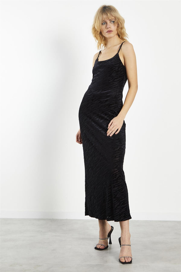 Glamorous Black Velvet-Devore Bodycon Maxi-Dress