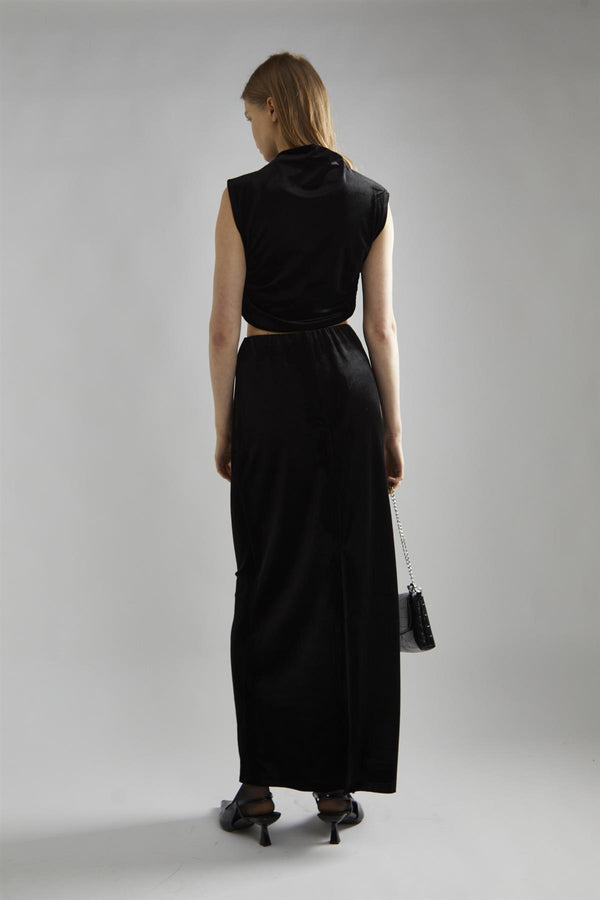 Glamorous Black-Velvet Ruched Crop-Top