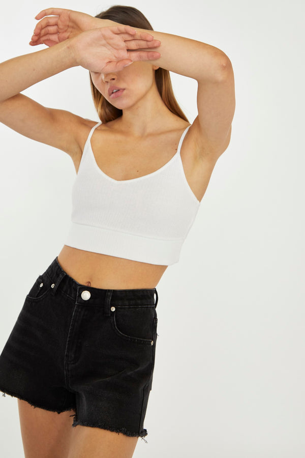 glamorous Black-Wash Frayed Edge Denim Shorts