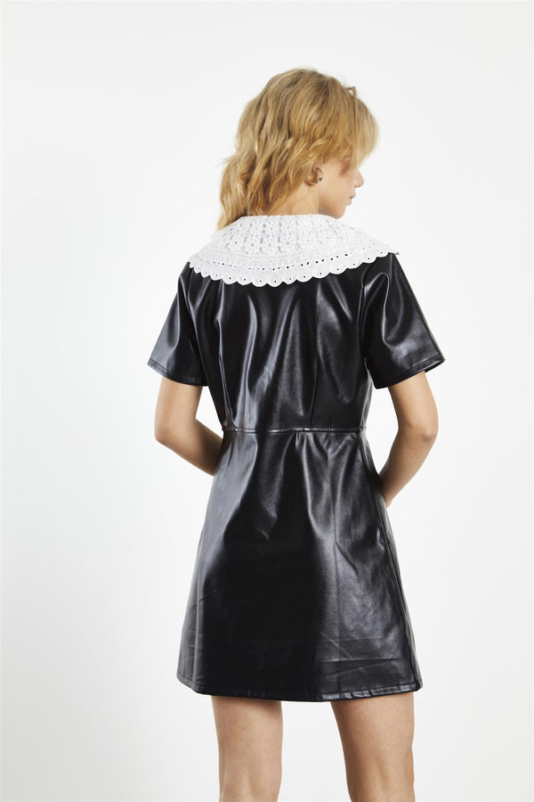 Glamorous Black-White Collared A-Line Mini-Dress