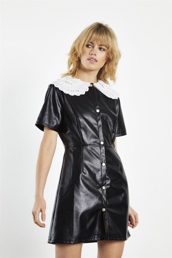 Glamorous Black-White Collared A-Line Mini-Dress