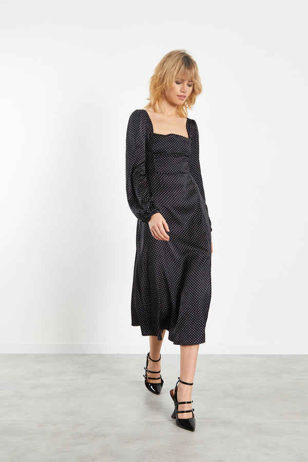 Glamorous Glamorous Black White Spot Side Split Midi Dress