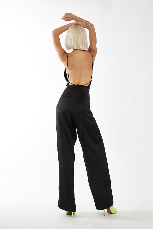 Glamorous Black Wide Leg Low Tie-back Jumpsuit