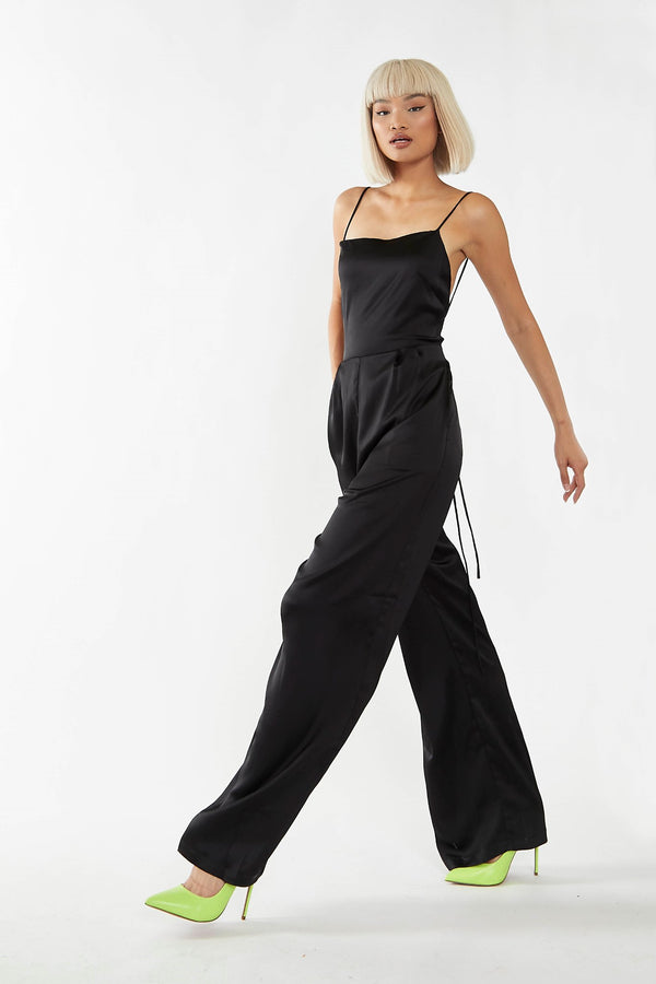 Glamorous Black Wide Leg Low Tie-back Jumpsuit