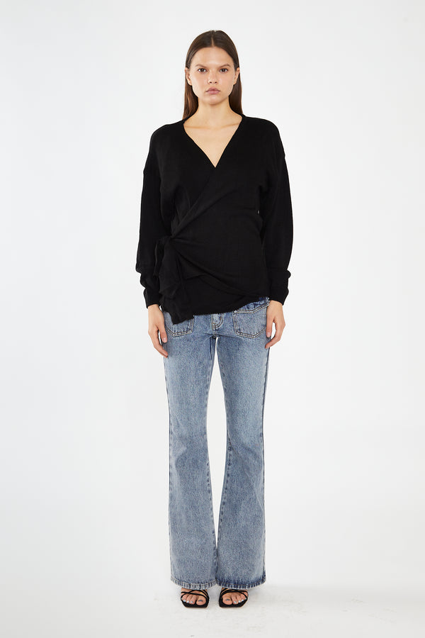 glamorous Black Wrap Cardigan