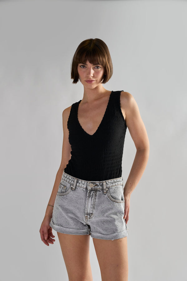 Glamorous Bleach-Acid Black Denim Shorts