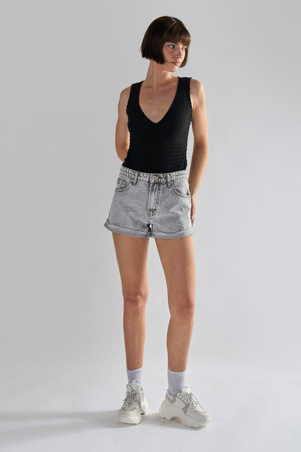 glamorous Bleach-Acid Black Denim Shorts